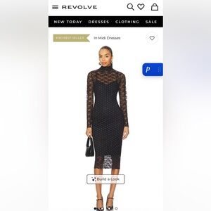 NWT Revolve Black Lace Long-Sleeve Midi Dress